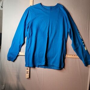 Carhartt Womens Blue Long Sleeve Graphic T-Shirt Loose Fit Size L 12-14 Logo Tee